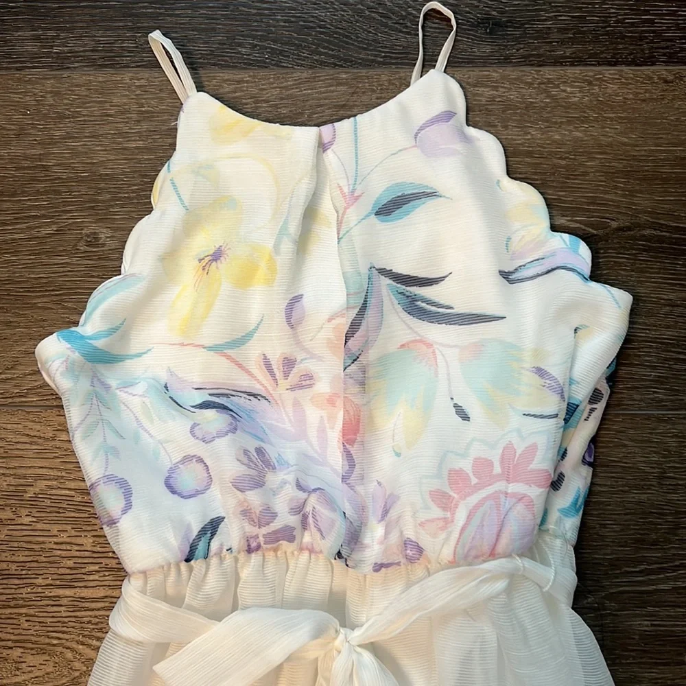 BCX Girl White Dress with Floral Overlay